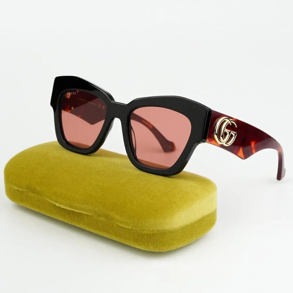 NEW Gucci GG1422S 005 Black Havana Rust Square Women Sunglasses GG 1422S